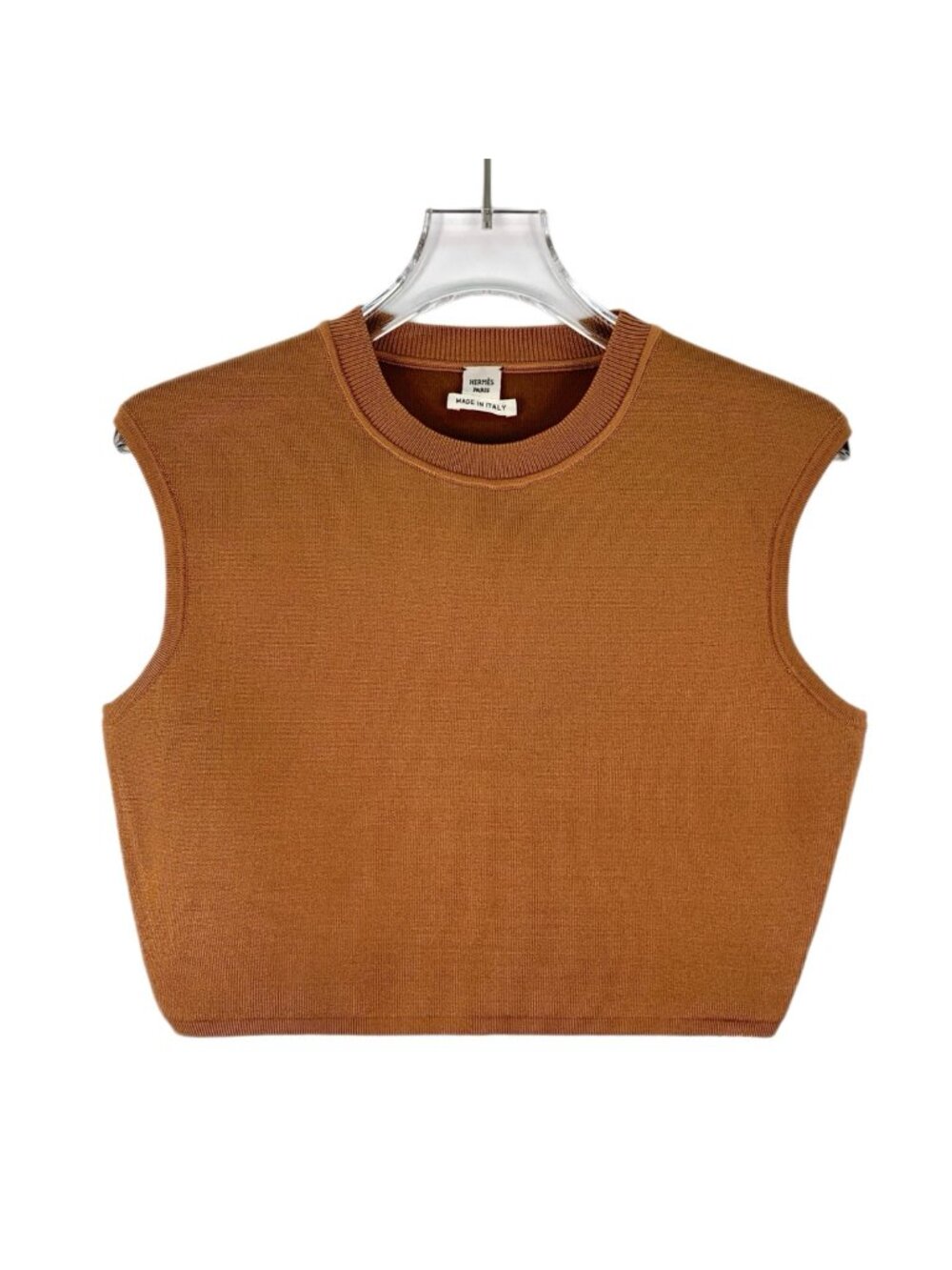 Hermès Orange-Brown Crew Neck Sleeveless Knit Vest